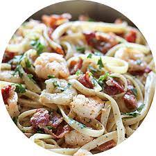 Pasta Carbonara With Shrimp And Bacon gambar png
