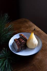 pork belly with cider poached pear and