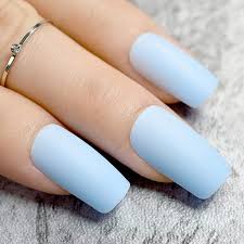 Amazon Com Pure Light Blue Matte Fake Nails Medium Flat 24pcs Frosted Acrylic Pre Designed Nail Tips Easy Diy Finger Faux Ongles Z766 Beauty