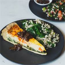 1 for dough, combine flour, 1/2 teaspoon salt and baking powder in bowl and mix well.add canola oil, sour cream and water to flour mixture, and knead by hand or with dough hook in a standing mixer for 8 to 10 minutes. Sweet Potato Goat Cheese Tart Let Them Eat