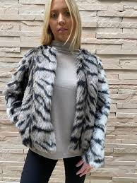 Black Taupe Cream Tiger Faux Fur Jacket
