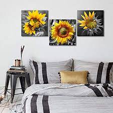 2.4m artificial sunflower garland fake flowers ivy silk leaf home wedding decor. Amazon Com Bedroom Wall Decor Modern Sunflower Decor For Bedroom Bathroom Kithen Wall Decor Black And White Yellow Canvas Art Wall Decoration For Office 3 Piece Canvas Wall Art Set Sunflower Art Picture