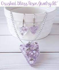 Crushed Glass Resin Jewelry Set Resin