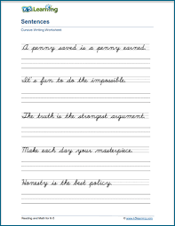 Free printable dashed cursive script alphabet practice sheet. Writing Cursive Sentences Worksheets Free And Printable K5 Learning