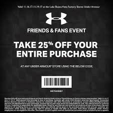 Do not miss out on the top coupons, nike promo codes, and more happening this month at nike. Vip Exclusive Friends Fans Event At Under Armour At The Lake Buena Vista Factory Stores Take 25 Off Your Entire Under Armour Store Factory Store Under Amour