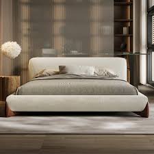 curva modern white boucle platform bed