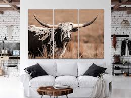 Extra Large Triptych Longhorn Wall Art