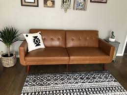 mid century futon sofa bed couch brown
