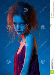 Portrait Of Beautiful Girl In Blue Light Stock Image Image