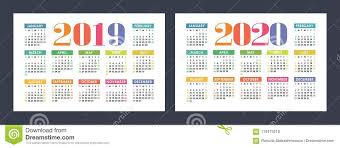 Colorful Calendar Set 2019 2020 Bright Fun Cute Stock