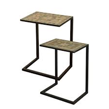 18 x 18 metal table. Set Of 2 Metal Tables With Mosaic Stone Inlaid Tops 25 X 18 X 13 Inches Each Sf22231 Shopac Chair Side Table Metal Table C Table