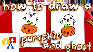 how to draw a cartoon pumpkin and ghost