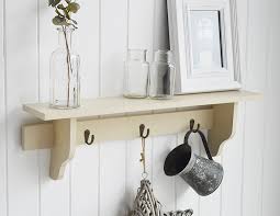Cream Wooden Wall Shelf With Hooks