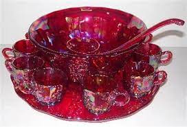 carnival glass punch bowl set