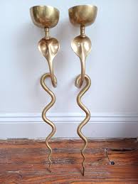 Vintage French Brass Cobra Wall Sconces