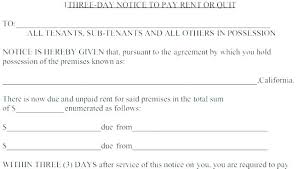 3 Day Pay Or Quit Form New Eviction Notice To Vacate