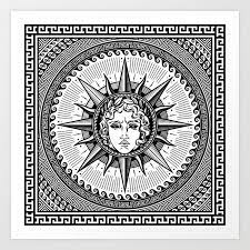 Apollo is a greek god of the sun, light, music, and prophesy, and many more things. Apollo Sun God Symbol On Greek Key Ornament Kunstdrucke Von Nataskk Society6