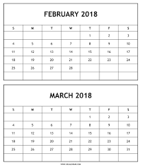 February March 2018 Calendar Template Two Months Stunning And Within