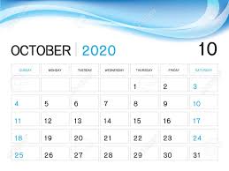 October 2020 Year Template Calendar 2020 Vector Desk Calendar