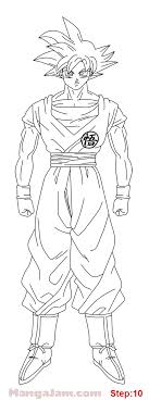 Then, extend curved lines downward, forming the sleeves. How To Draw Super Saiyan God From Dragon Ball Mangajam Com