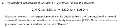 complete combustion of sucrose to h20