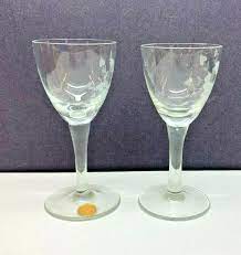 Vintage Pair Clear Etched Glass Daisy