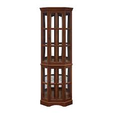 Cherry 5 Tier Lit Corner Curio Cabinet With Adjustable Tempered Glass Shelveirrored Back Brown