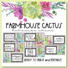 Farmhouse Cactus Editable Behavior Chart By Moonlight