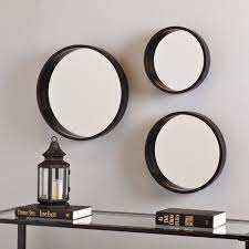 modern wall mirror set black 3 circular