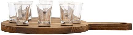 8 Shot Glass Set With Burnt Wood Paddle