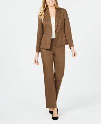 Le Suit One Button Striped Pantsuit Blazer Topline Fashion
