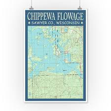 Chippewa Flowage Chart Sawyer County Wisconsin Lantern Press Poster 12x18 Art Print Wall Decor Travel Poster