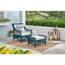 Hampton Bay Seaward Uv Protected Waterproof Resin Wicker Outdoor Lounge Chair Plus Ottoman With White Cushionguard Cushion