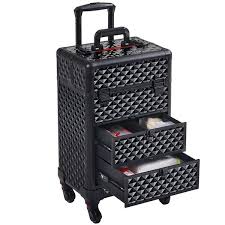 rolling makeup train case with drawers
