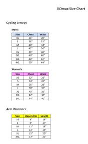 Vomax Cycling Size Charts For Womens And Mens Jerseys And