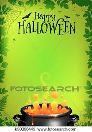 Green Halloween Poster Template With Orange Potion In Black Cauldron Clipart