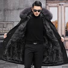 Mens 2022 Winter Long Fox Fur Jacket