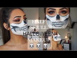 half skull halloween makeup look you