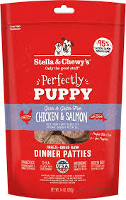 Stella Chewys Perfectly Puppy Chicken Salmon Dinner Patties Freeze Dried Raw Dog Food 14 Oz Bag