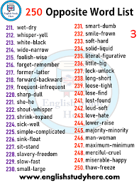 250 Most important Antonym / Opposite Words List in English - StudyPK | Opposite  words, English words, Learn english words