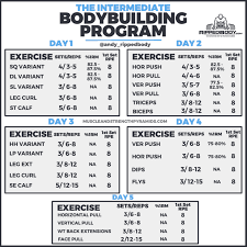 I'm looking for a weightlifting oriented excel spreadsheet to track my workouts. Intermediate Bodybuilding Program Spreadsheet By Ripped Body 5 Day 2020 Lift Vault