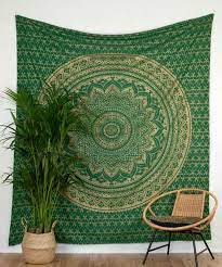 Buy Tapestry Ombre Mandala Green Gold