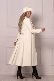 Long White Ivory Princess Coat Wool Fit