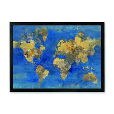 Designart Golden Glam World Map Traditional Framed Art Print 40 In Wide X 30 In High White