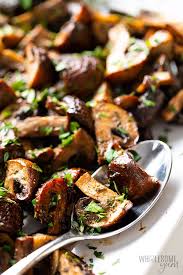 Start by slicing organic mushrooms and a raw onion. Oven Roasted Mushrooms With Balsamic Garlic And Herbs Wholesome Yum