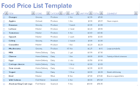 Microsoft Excel Price List Template Food Price List Template