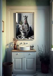 Zebra On The Toilet Blue Bathroom Print