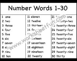Numbers In Words 1 30 Number Words Chart One Worksheet