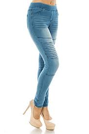 Womens Pull On Slimming Stretch Legging Skinny Denim Jeans S M Lt Blue