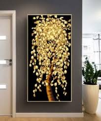 abstract golden leaf tree wall art